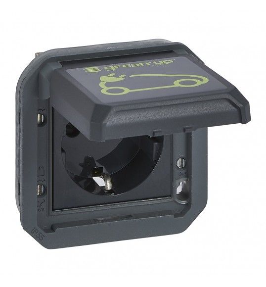 069818L Plexo New Einsatz Green'Up Schutzkontakt-Steckdose SL,EB,IP44,IK08, Anthrazit