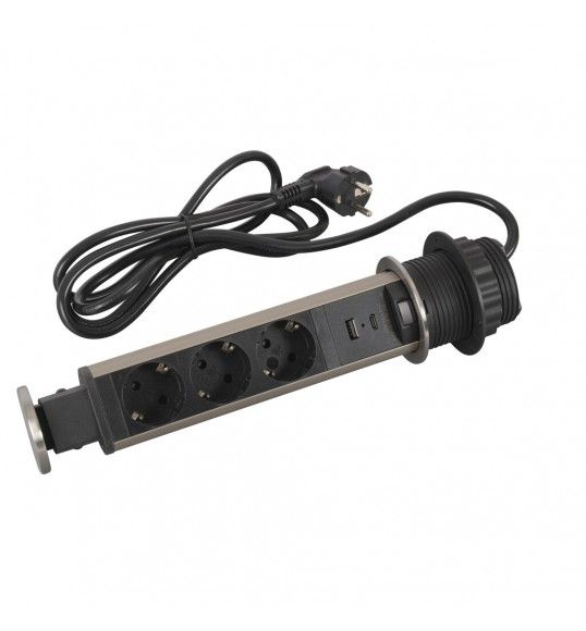 654974 Tomada Incara Tower 60, 3x2P+T, 1USB A+ 1USB C (2M)