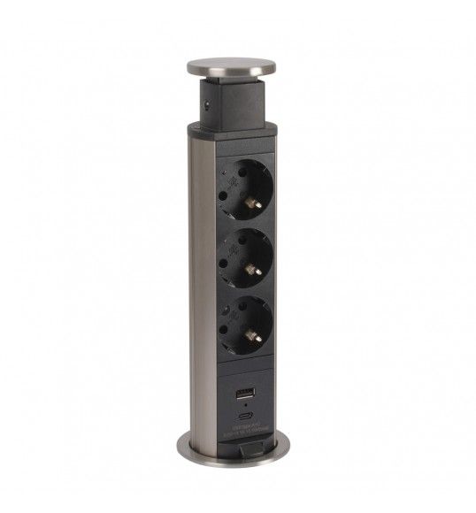 654974 Tomada Incara Tower 60, 3x2P+T, 1USB A+ 1USB C (2M)