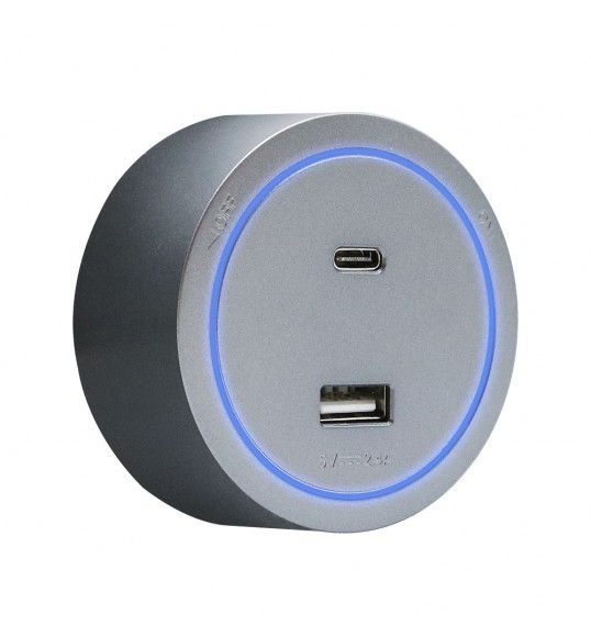 41826 R-Electric Magnetic USB A+C Socket with LED Grey