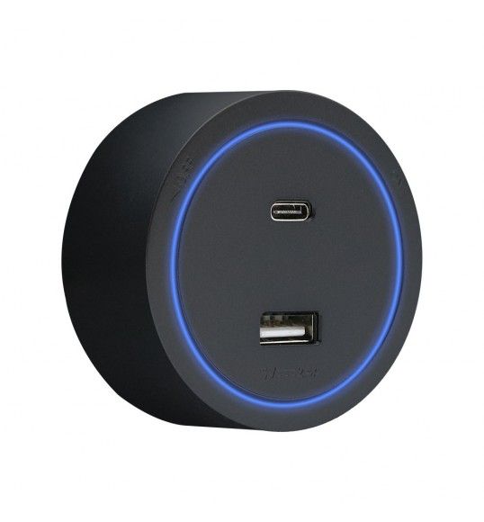 41833 R-Electric Magnetic USB A+C Socket with LED Black