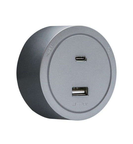 41826 R-Electric Magnetic USB A+C Socket with LED Grey