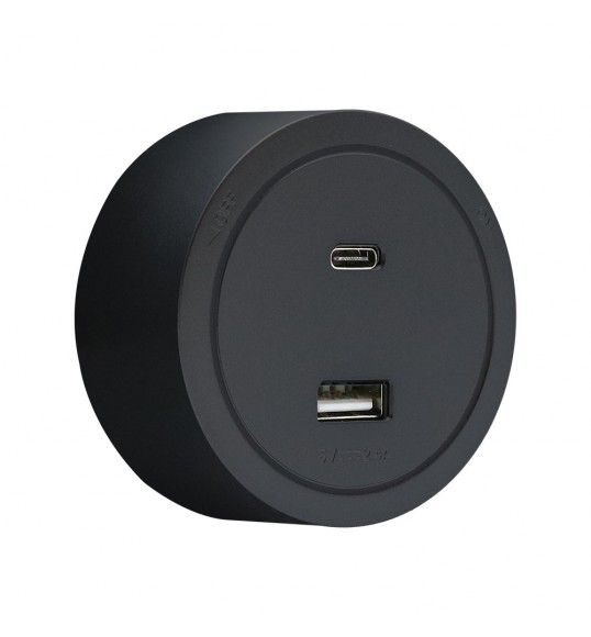 41833 R-Electric Magnetic USB A+C Socket with LED Black