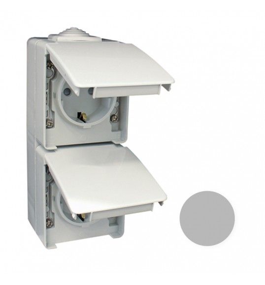 48860CCZ Efapel Double safety schuko socket, vertical grey