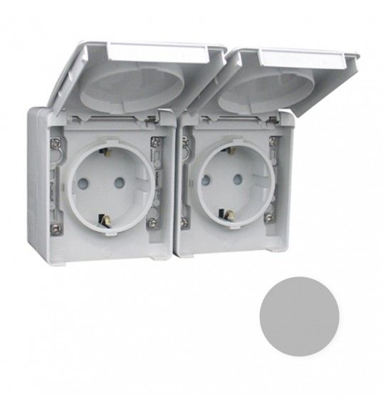 48865CCZ Efapel TOMADA DUPLA SCHUKO HORIZ C/OBTUR CINZENTA